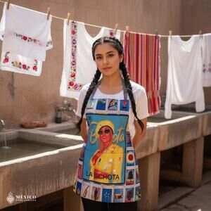 Mexican Lotería Bib Apron – Cotton Traditional Apron with Colorful Folk Design